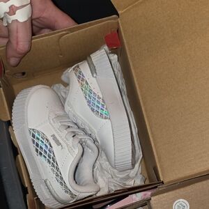 Puma White Kids Sneakers with Iridescent Holographic Accent